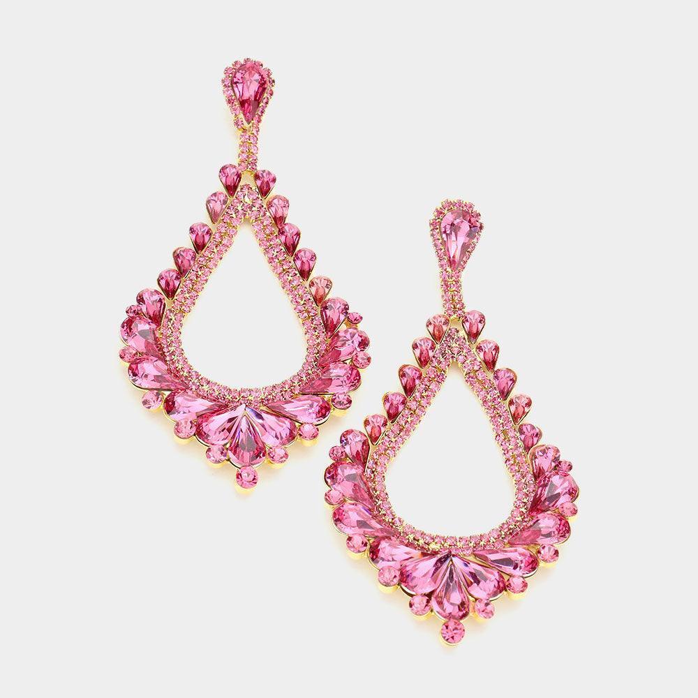 Pink Oversized Cut Out Teardrop Cluster Vine Evening Earrings - Jewelry Store by Erik Rayo