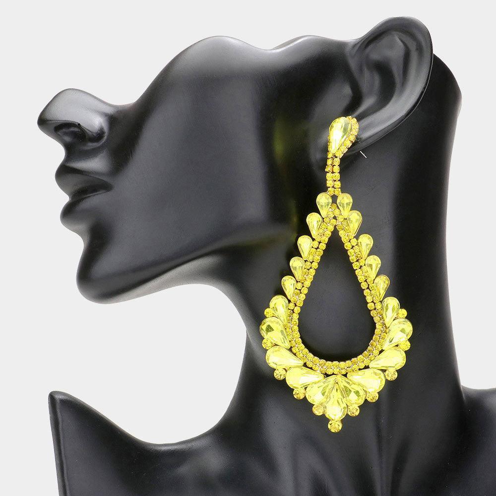 Yellow Oversized Cut Out Teardrop Cluster Vine Evening Earrings - Jewelry Store by Erik Rayo