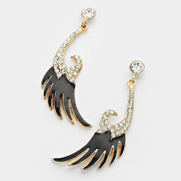 Gold Lacquered rhinestone wings earrings - Jewelry Store by Erik Rayo