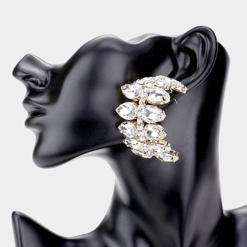 Gold Teardrop Stone Cluster Leaf Evening Earrings - Jewelry Store by Erik Rayo