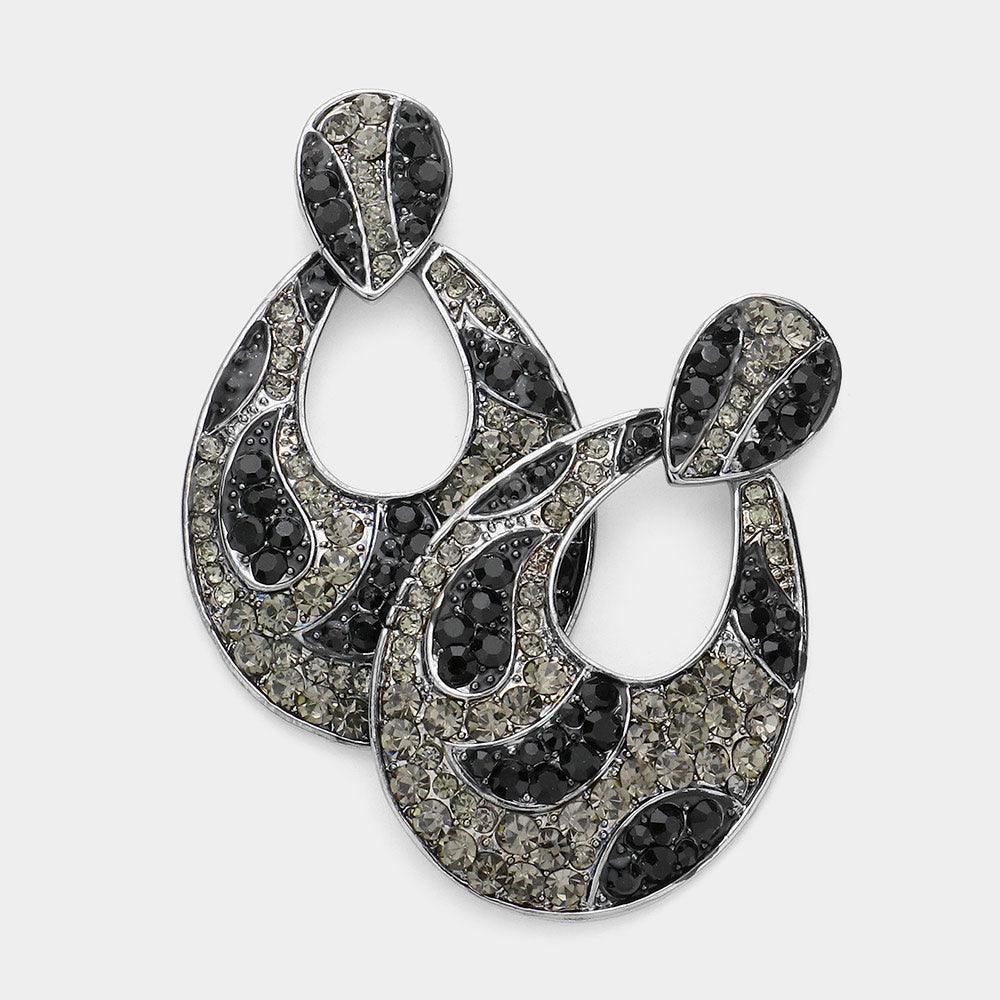 Black Pattern Detailed Open Teardrop Dangle Evening Earrings - Jewelry Store by Erik Rayo
