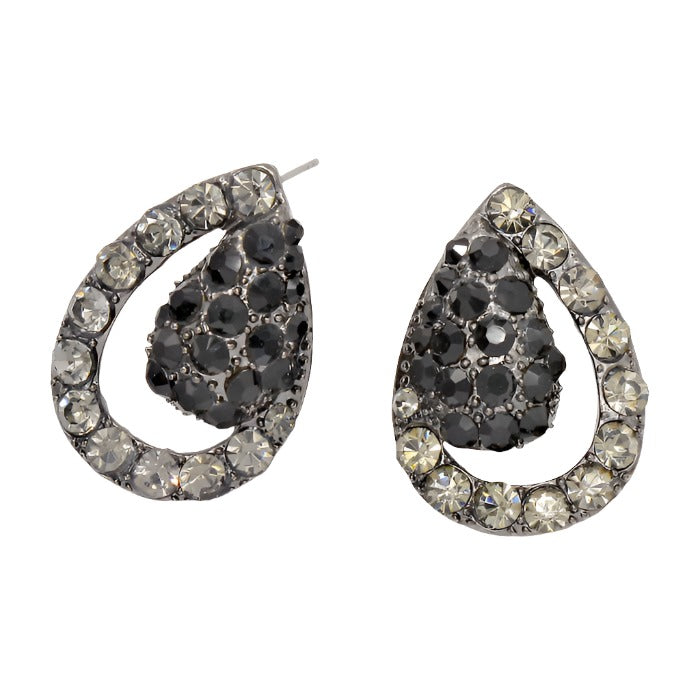 Hematite Crystal Rhinestone Teardrop Evening Earrings