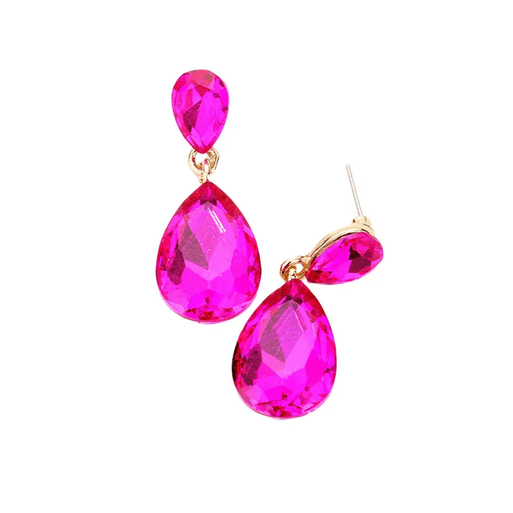Fuchsia Glass Crystal Teardrop Dangle Earrings - Jewelry Store by Erik Rayo