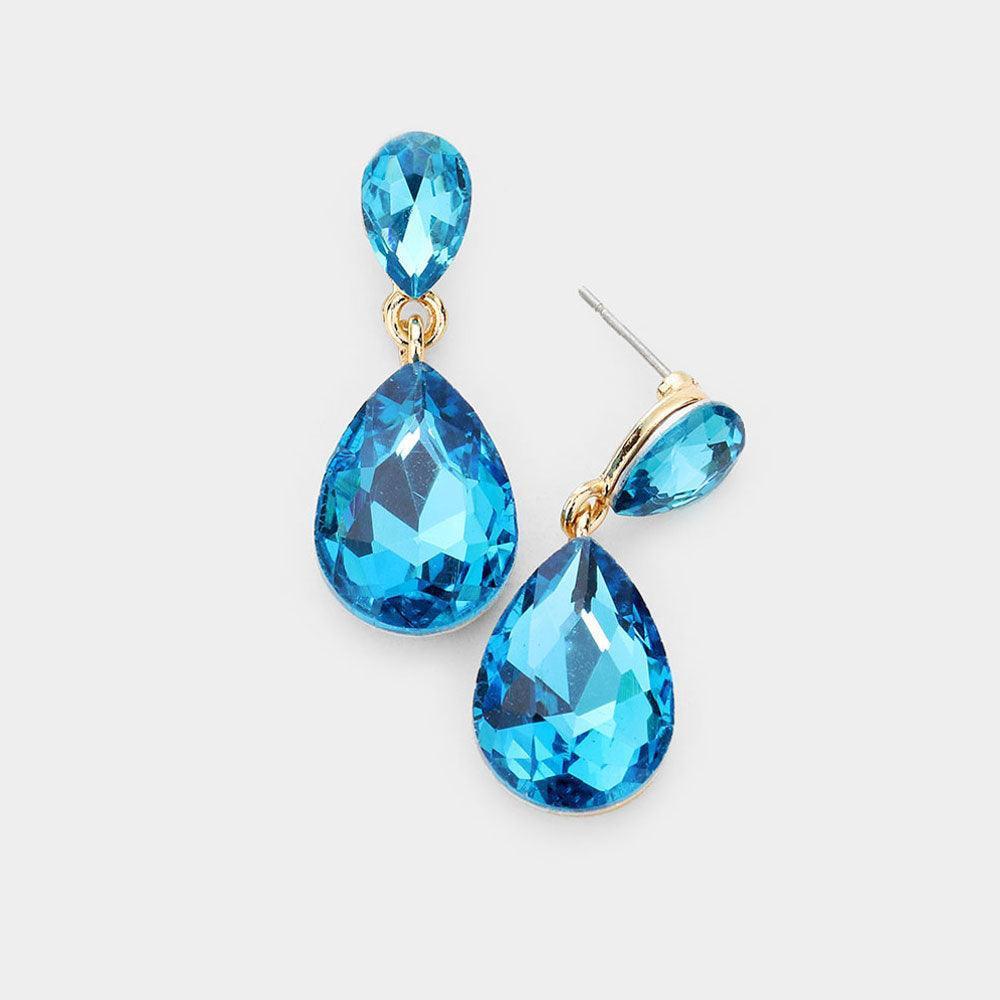 Aqua Glass Crystal Teardrop Dangle Earrings - Jewelry Store by Erik Rayo