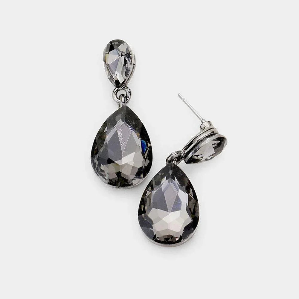 Black Glass Crystal Teardrop Dangle Earrings - Jewelry Store by Erik Rayo