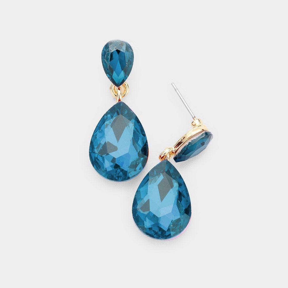 Blue Glass Crystal Teardrop Dangle Earrings - Jewelry Store by Erik Rayo