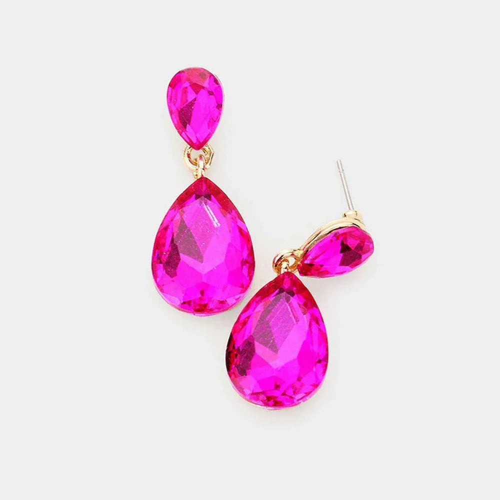 Fuchsia Glass Crystal Teardrop Dangle Earrings - Jewelry Store by Erik Rayo