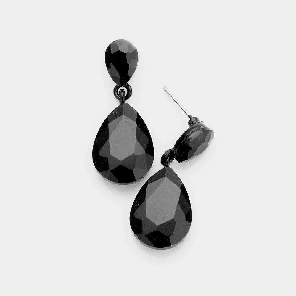 Black Glass Crystal Teardrop Dangle Earrings - Jewelry Store by Erik Rayo