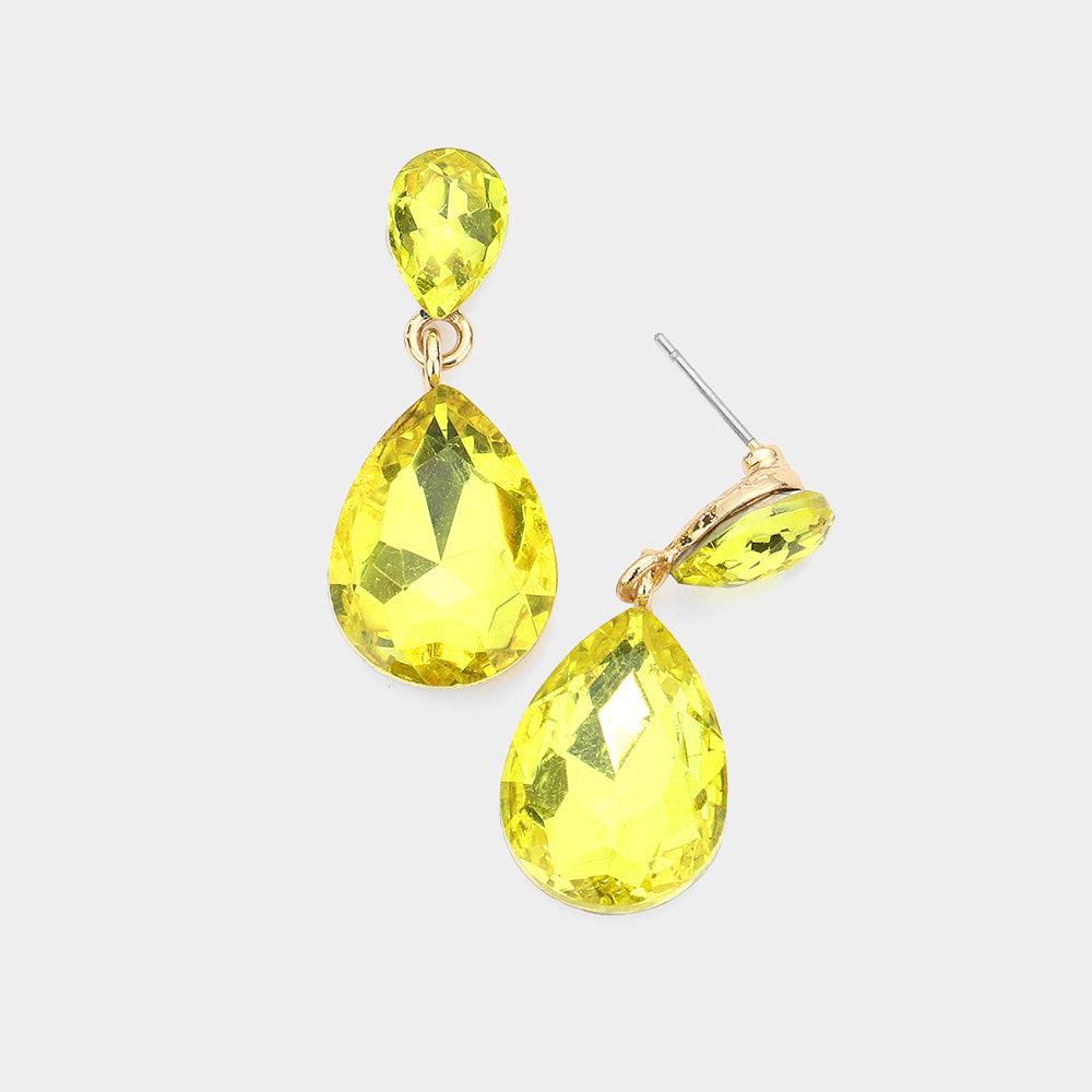 Yellow Glass Crystal Teardrop Dangle Earrings