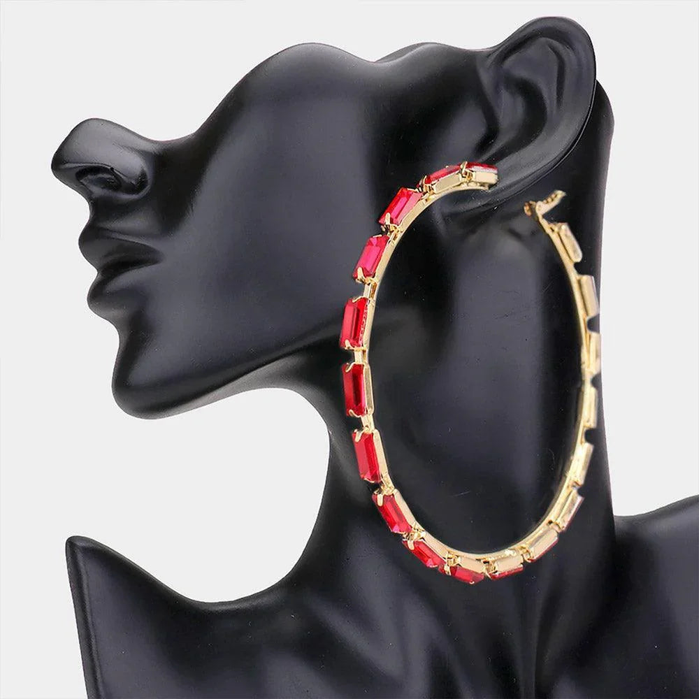 Gold Oversized Glass Stone Evening Hoop Earrings - Jewelry Store by Erik Rayo