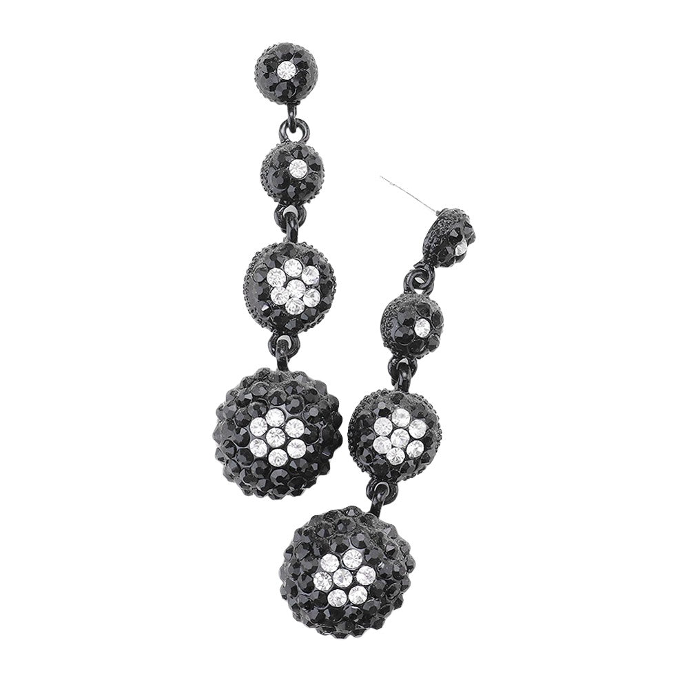 Black Bubble Rhinestone Link Evening Earrings