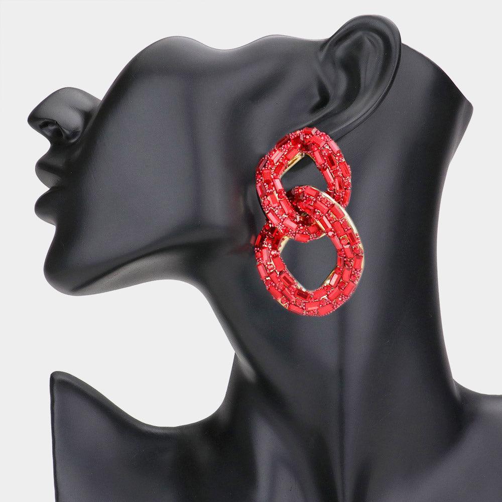 Gold Stone Embellished Link Evening Earrings