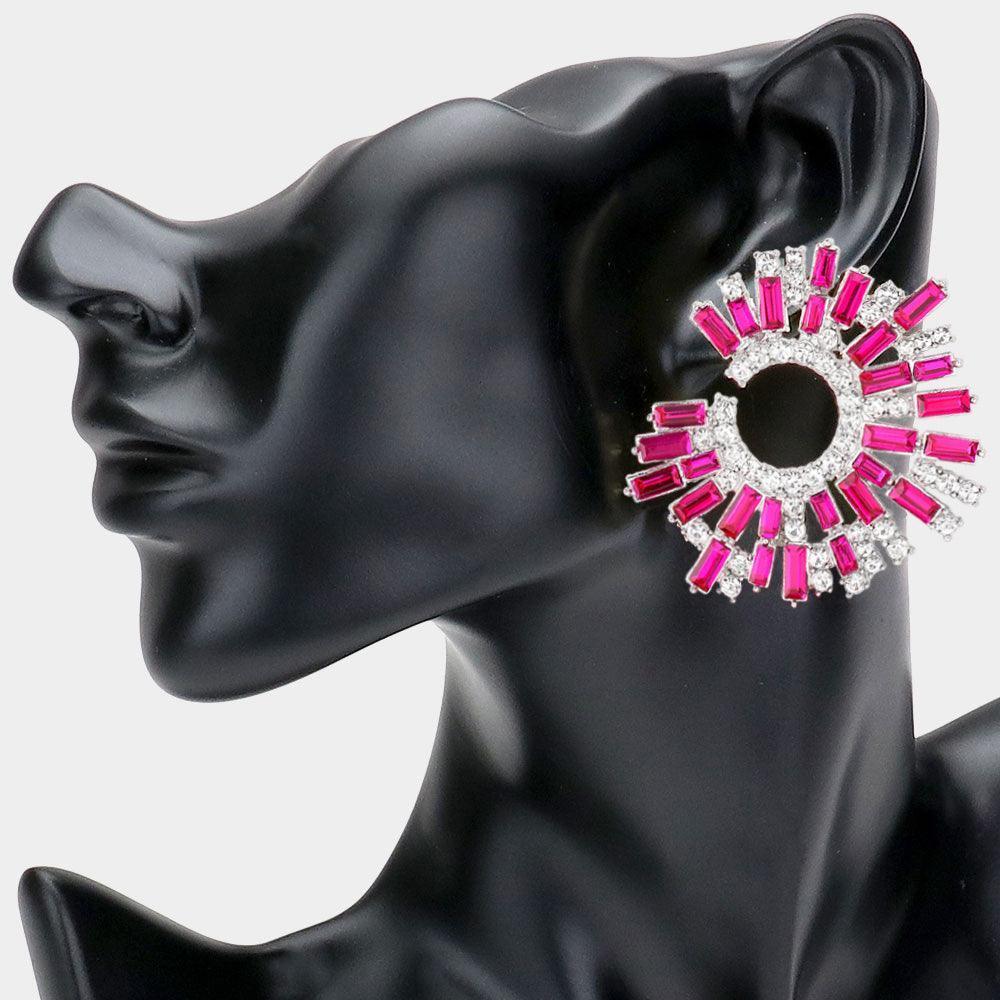 Fuchsia Baguette Stone Cluster Abstract Evening Earrings - Jewelry Store by Erik Rayo