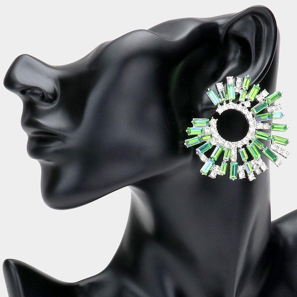 Green Baguette Stone Cluster Abstract Evening Earrings - Jewelry Store by Erik Rayo