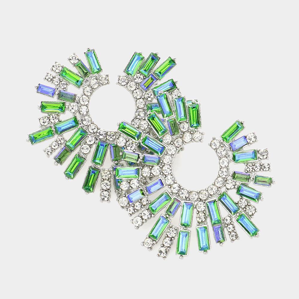Green Baguette Stone Cluster Abstract Evening Earrings - Jewelry Store by Erik Rayo