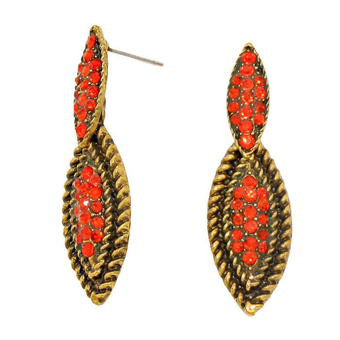 Red Crystal Rhinestone Pave Marquise Drop Earrings - Jewelry Store by Erik Rayo