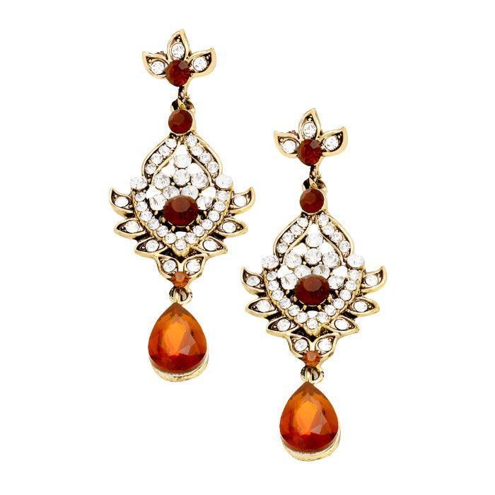 Gold Crystal Rhinestone Teardrop Dangle Evening Earrings - Jewelry Store by Erik Rayo