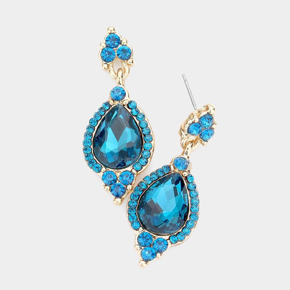 Blue Teardrop Centered Dangle Evening Earrings - Jewelry Store by Erik Rayo