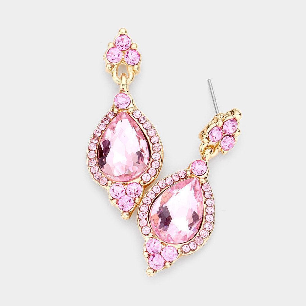 Pink Teardrop Centered Dangle Evening Earrings - Jewelry Store by Erik Rayo