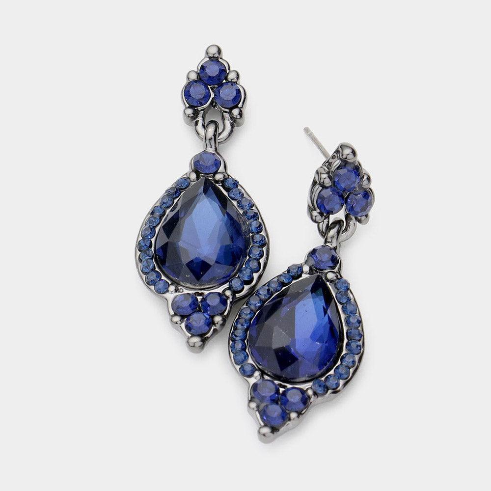 Blue Teardrop Centered Dangle Evening Earrings - Jewelry Store by Erik Rayo