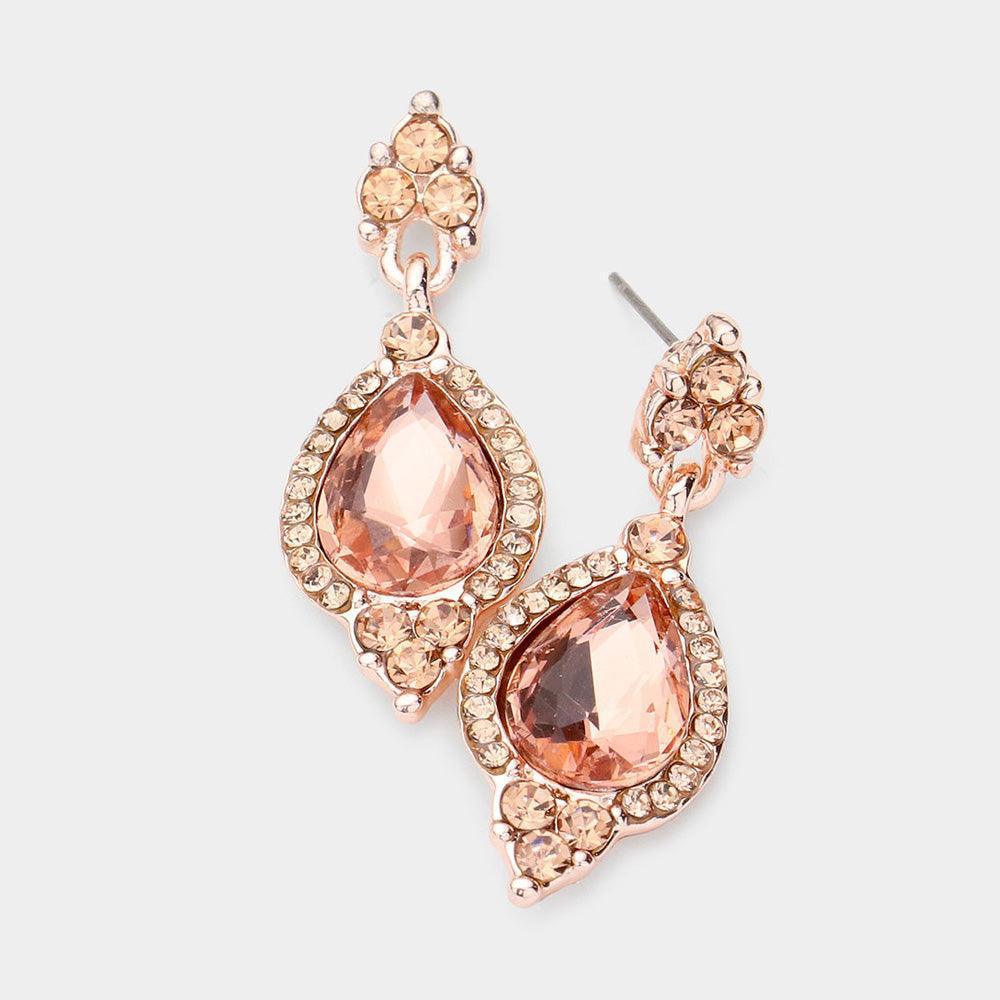Peach Teardrop Centered Dangle Evening Earrings - Jewelry Store by Erik Rayo