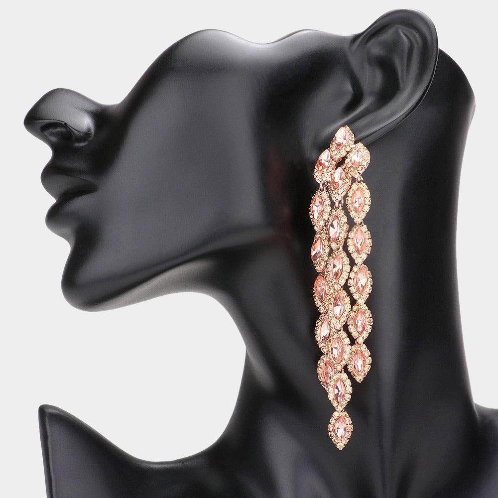 Peach Marquise Stone Cluster Vine Dangle Evening Earrings - Jewelry Store by Erik Rayo