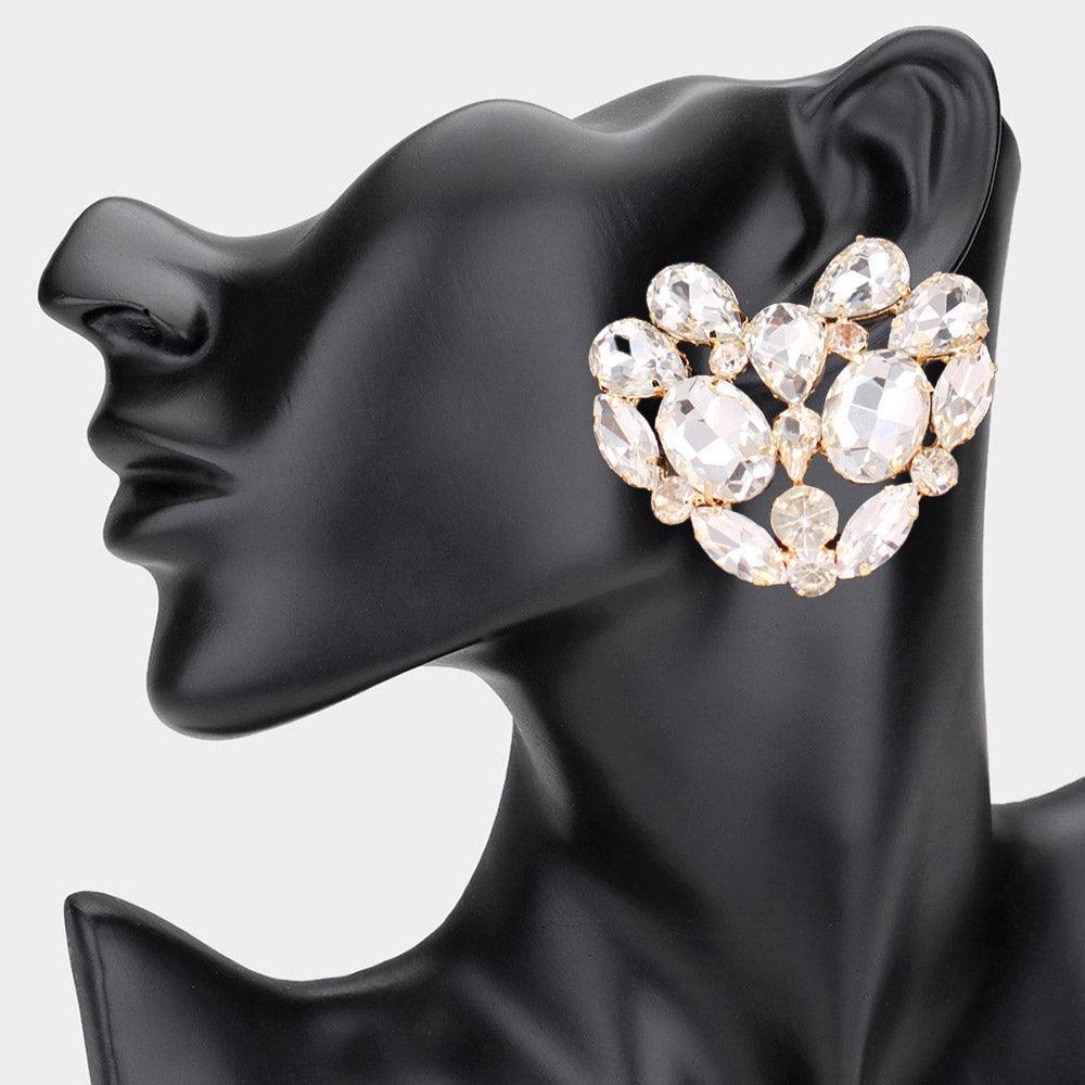 Gold Multi Stone Cluster Heart Evening Earrings - Jewelry Store by Erik Rayo