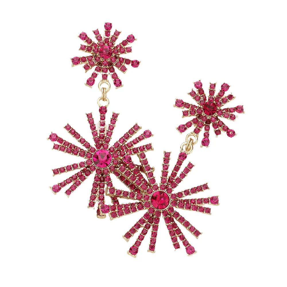 Fuchsia Rhinestone Embellished Dangle Evening Earrings - Jewelry Store by Erik Rayo