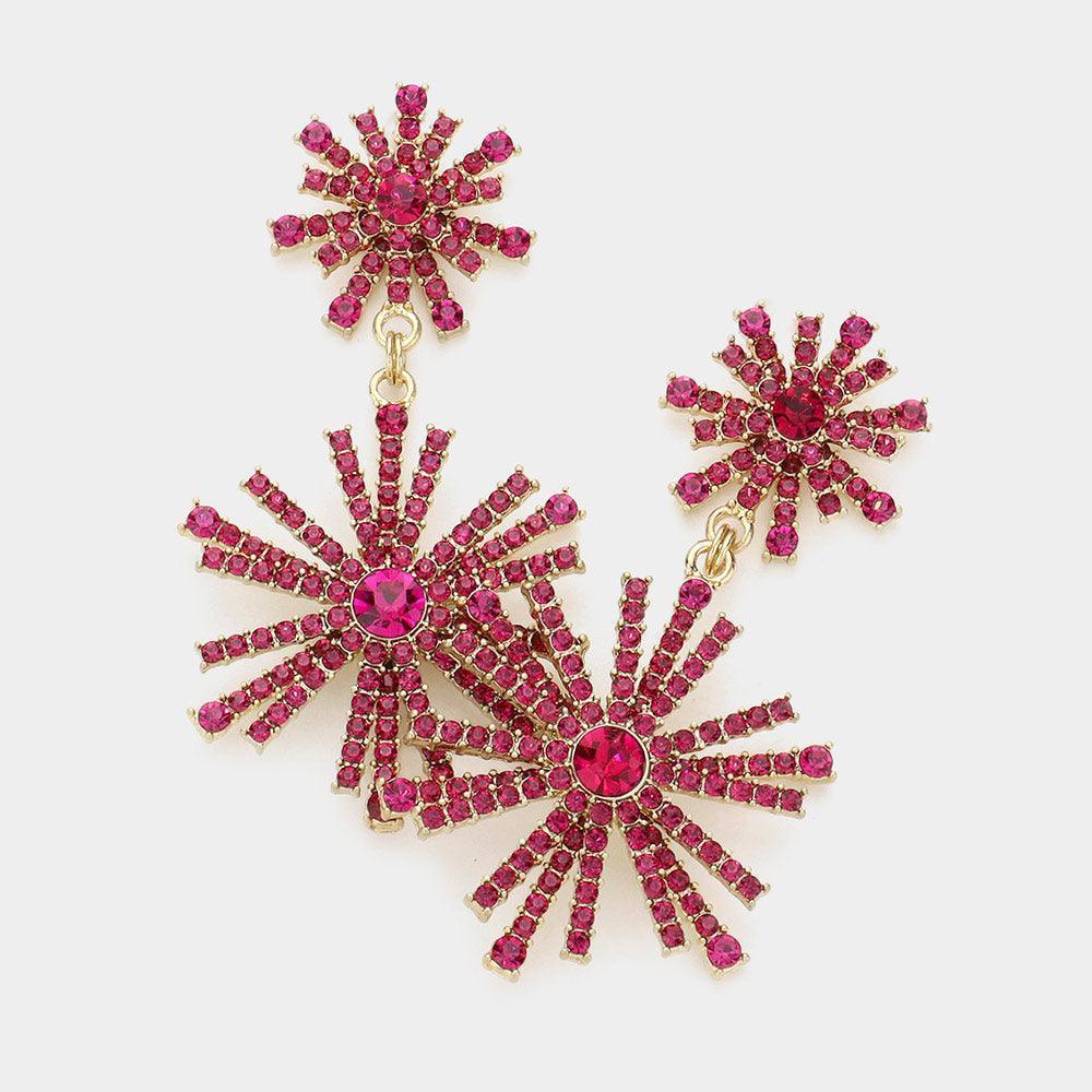 Fuchsia Rhinestone Embellished Dangle Evening Earrings - Jewelry Store by Erik Rayo