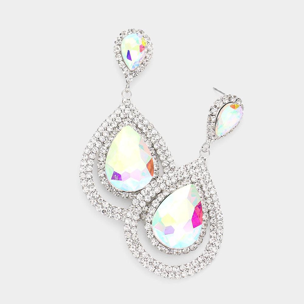 Teardrop Stone Accented Rhinestone Trimmed Evening Dangle Earrings - Jewelry Store by Erik Rayo