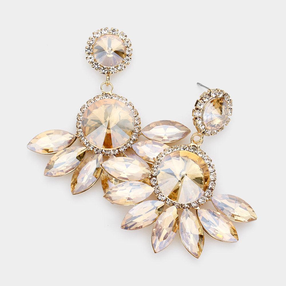 Round Centered Marquise Stone Cluster Dangle Evening Earrings