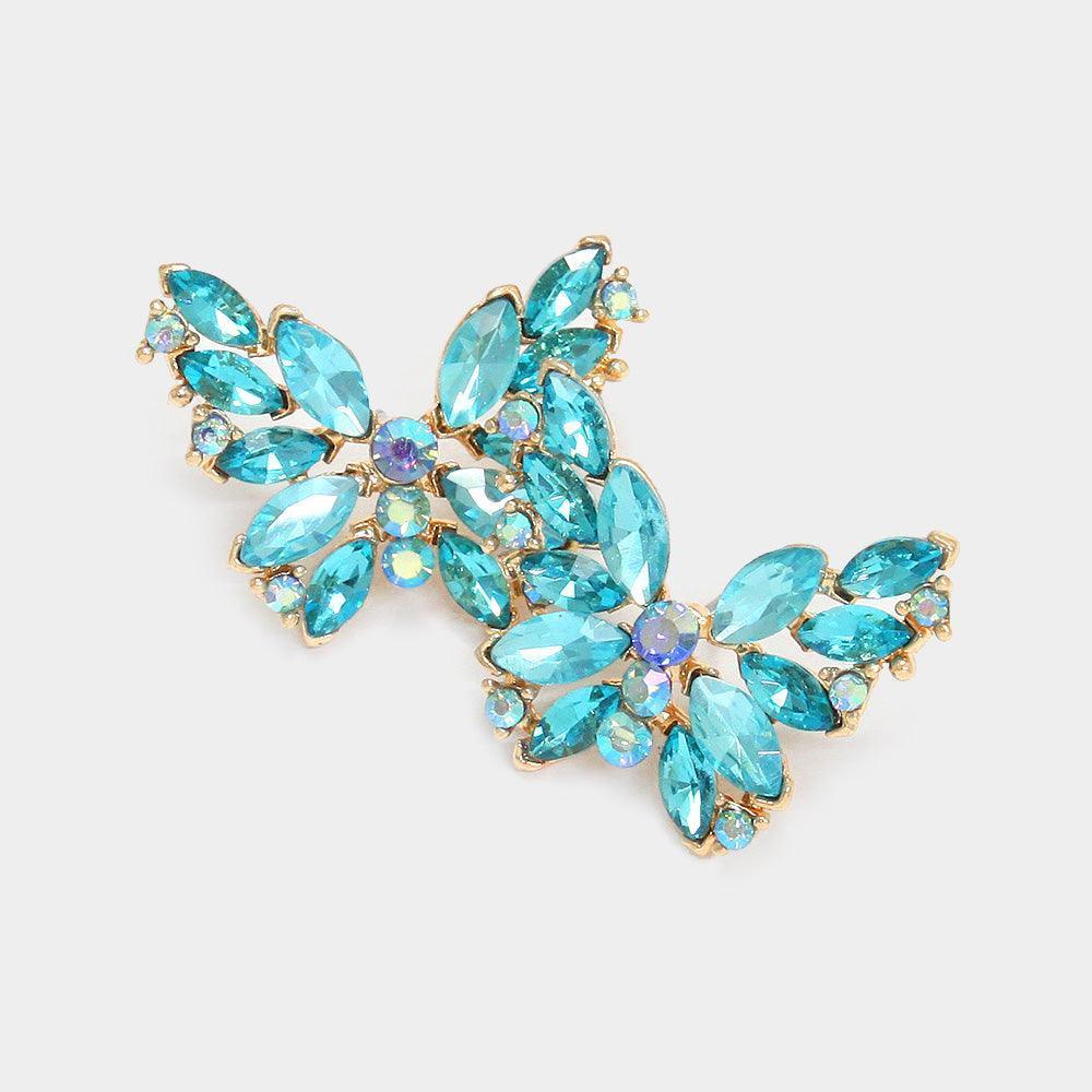 Aqua Round Marquise Stone Cluster Butterfly Evening Earrings - Jewelry Store by Erik Rayo