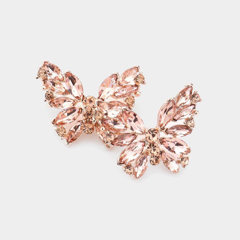 Peach Round Marquise Stone Cluster Butterfly Evening Earrings - Jewelry Store by Erik Rayo
