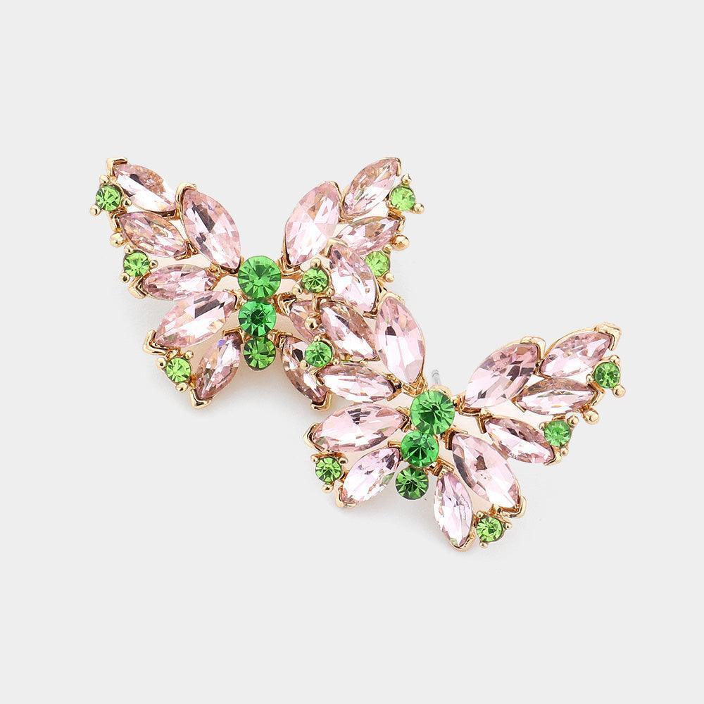 Pink Round Marquise Stone Cluster Butterfly Evening Earrings - Jewelry Store by Erik Rayo