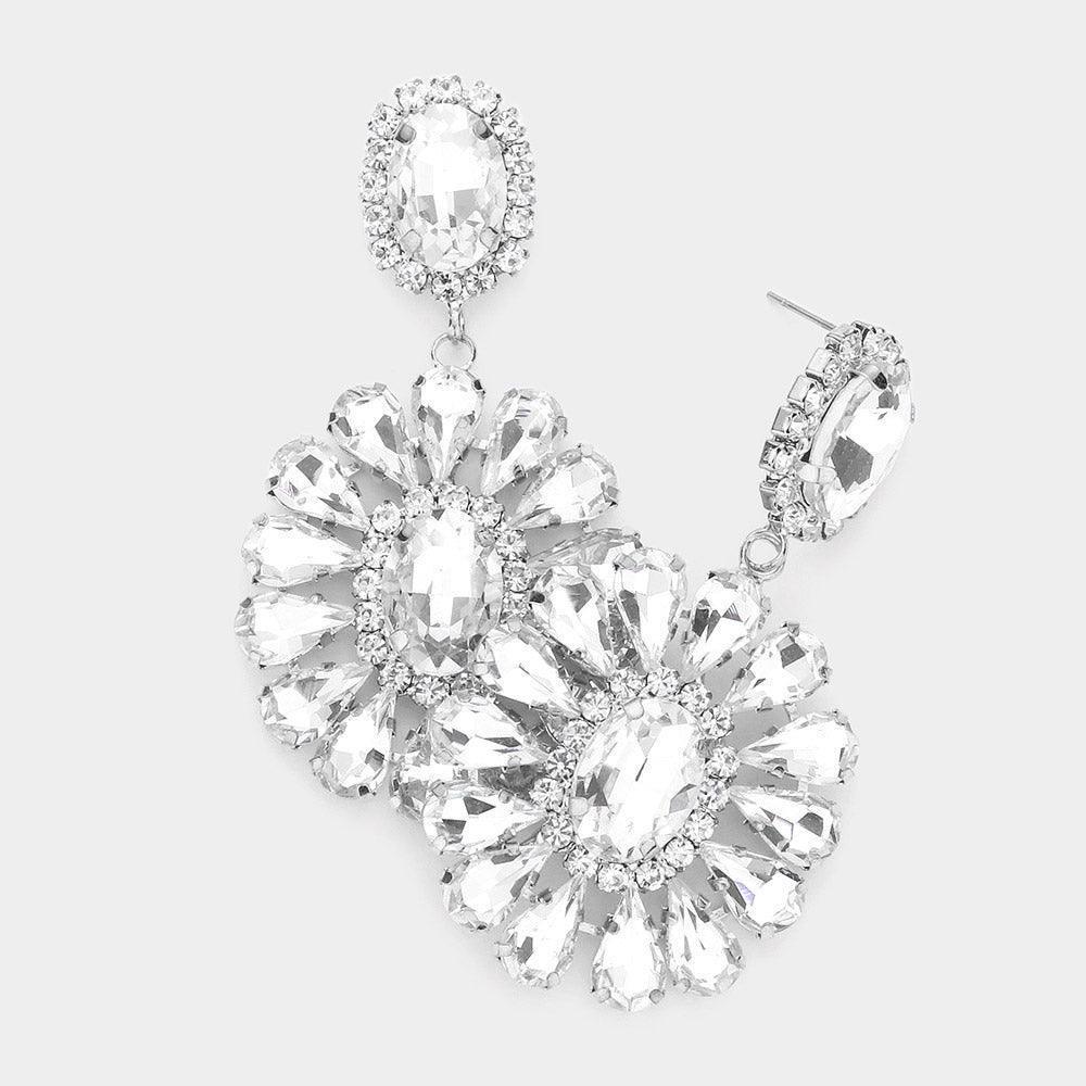 Oval Stone Centered Teardrop Cluster Evening Earrings - Jewelry Store by Erik Rayo