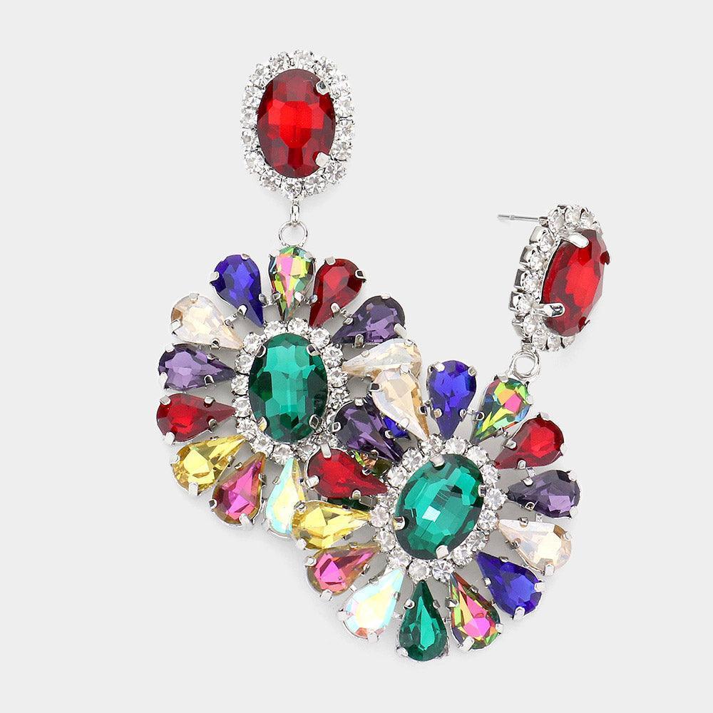 Oval Stone Centered Teardrop Cluster Evening Earrings - Jewelry Store by Erik Rayo