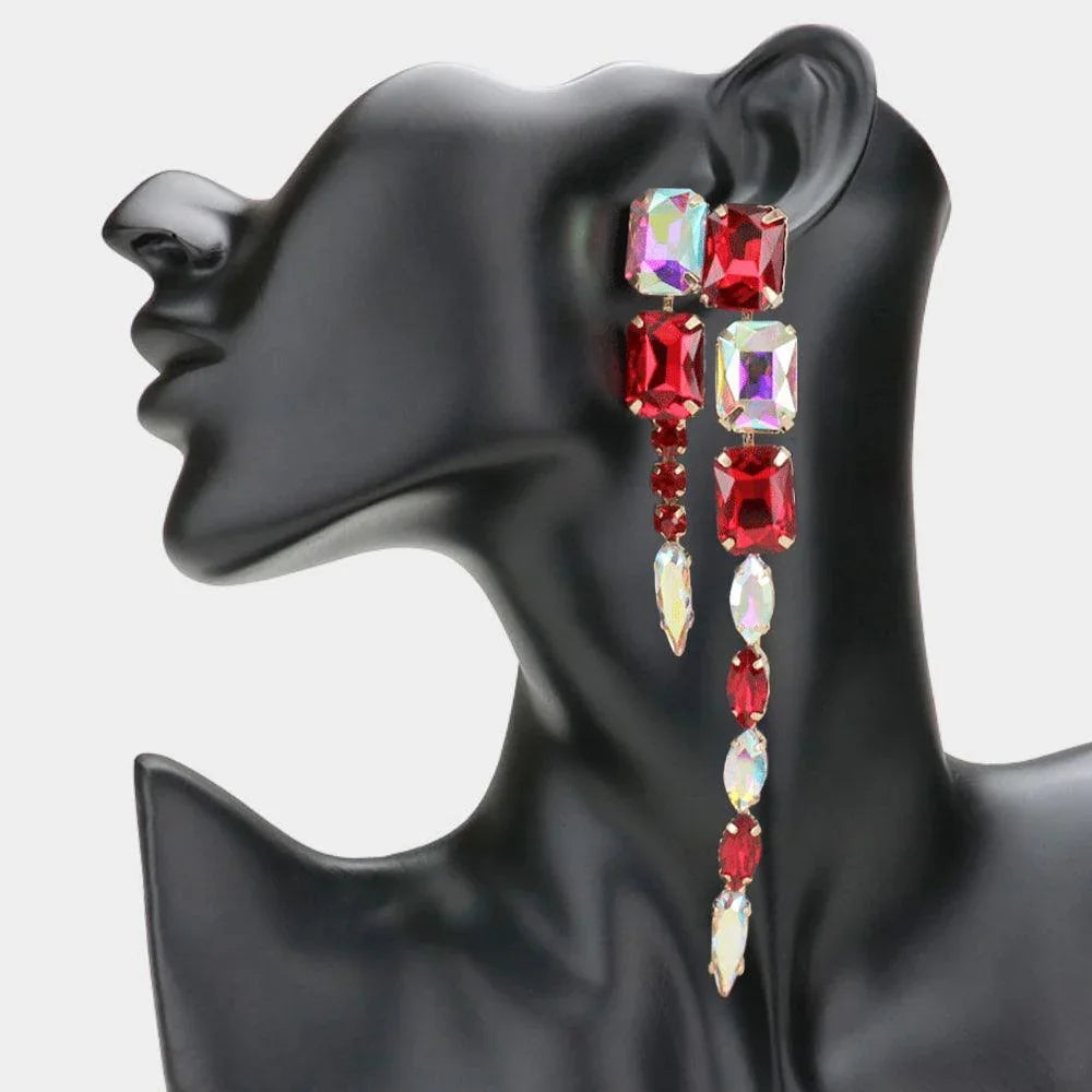 Long Dropped Multi Stone Cluster Vine Dangle Evening Earrings - Jewelry Store by Erik Rayo