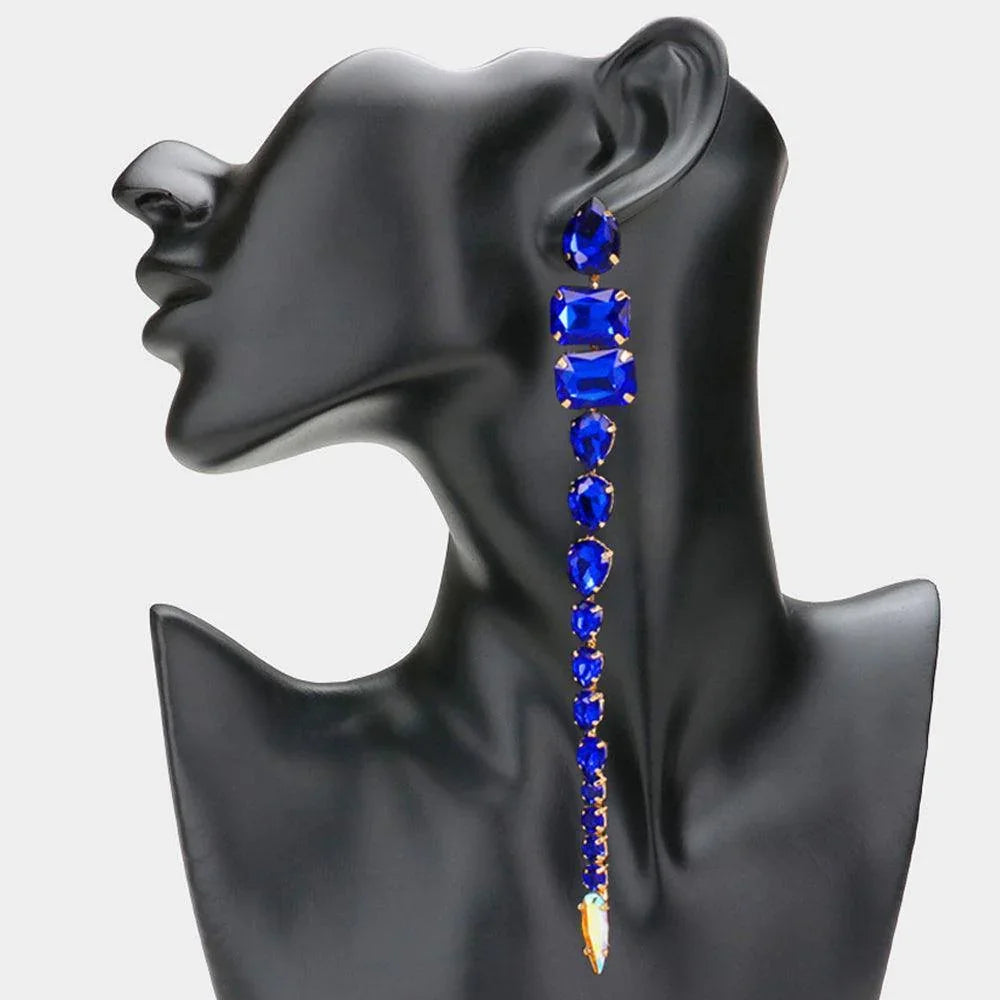 Long Dropped Multi Stone Cluster Vine Dangle Evening Earrings - Jewelry Store by Erik Rayo