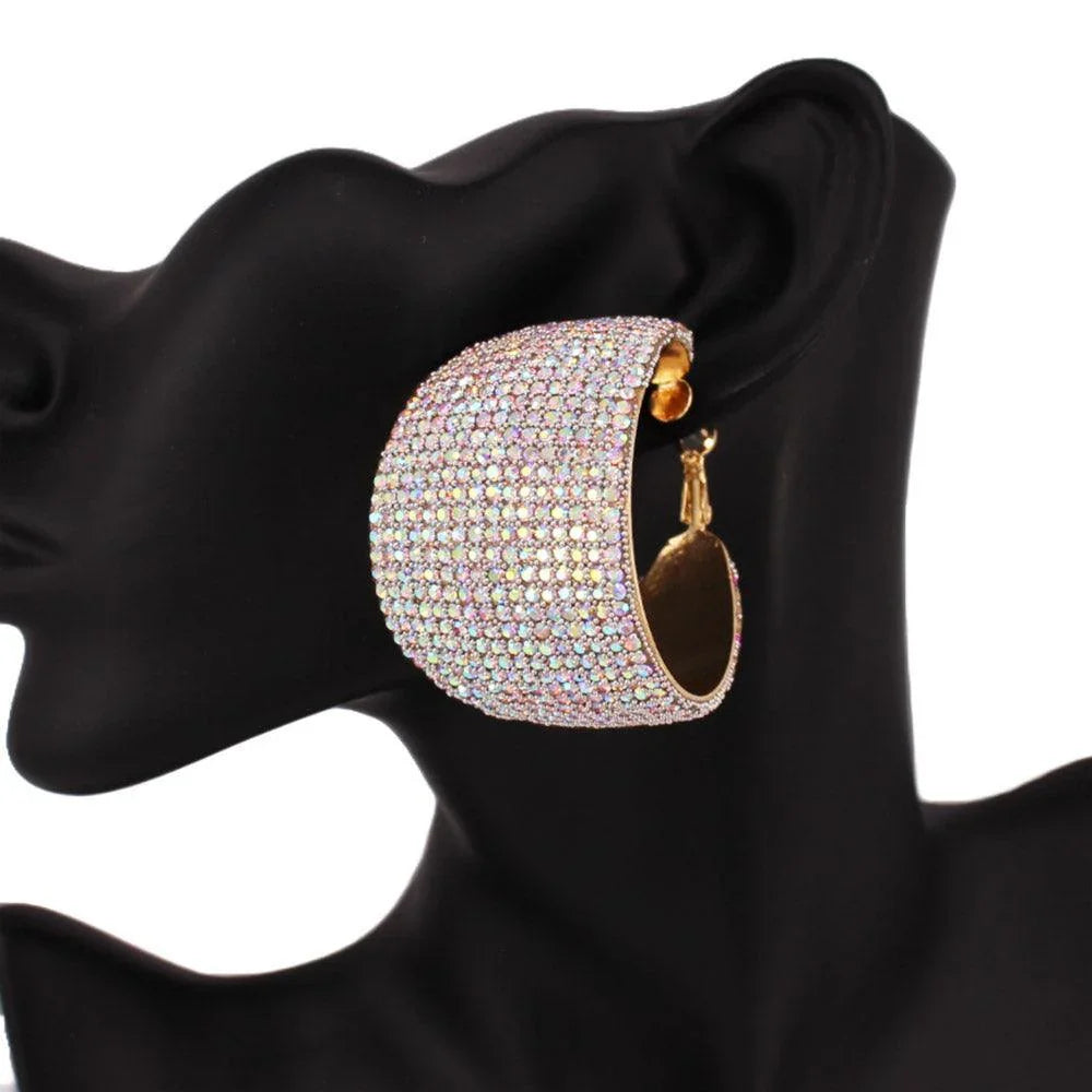 Gold Rhinestone Pave Hoop Evening Earrings - Jewelry Store by Erik Rayo
