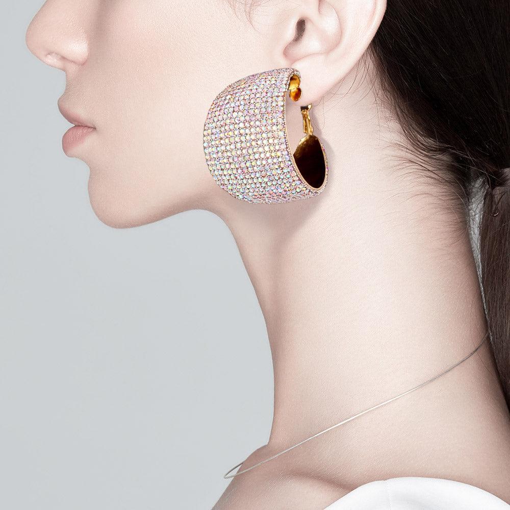 Gold Rhinestone Pave Hoop Evening Earrings - Jewelry Store by Erik Rayo