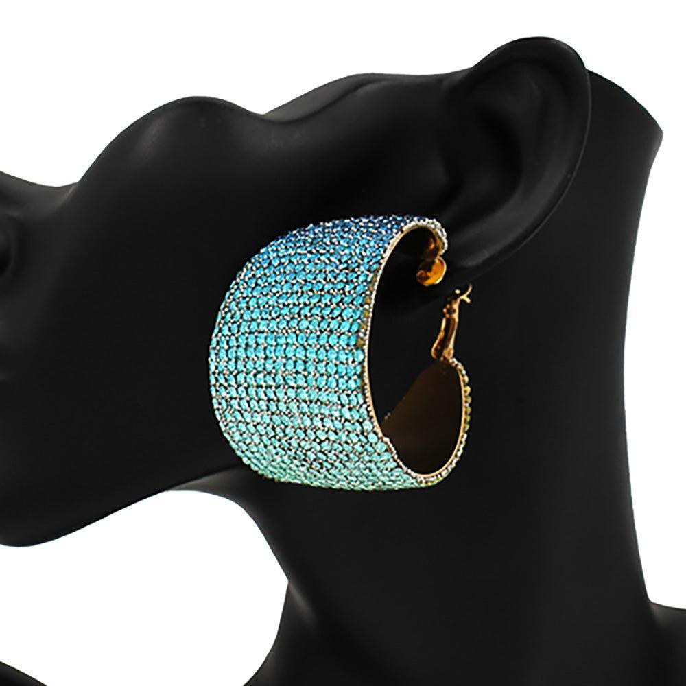 Blue Rhinestone Pave Hoop Evening Earrings - Jewelry Store by Erik Rayo