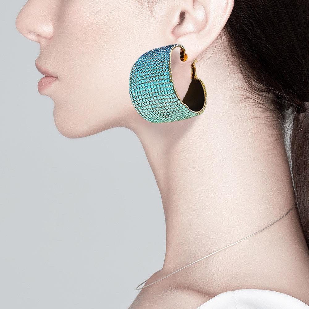 Blue Rhinestone Pave Hoop Evening Earrings - Jewelry Store by Erik Rayo