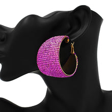 Load image into Gallery viewer, Pink Rhinestone Pave Hoop Evening Earrings
