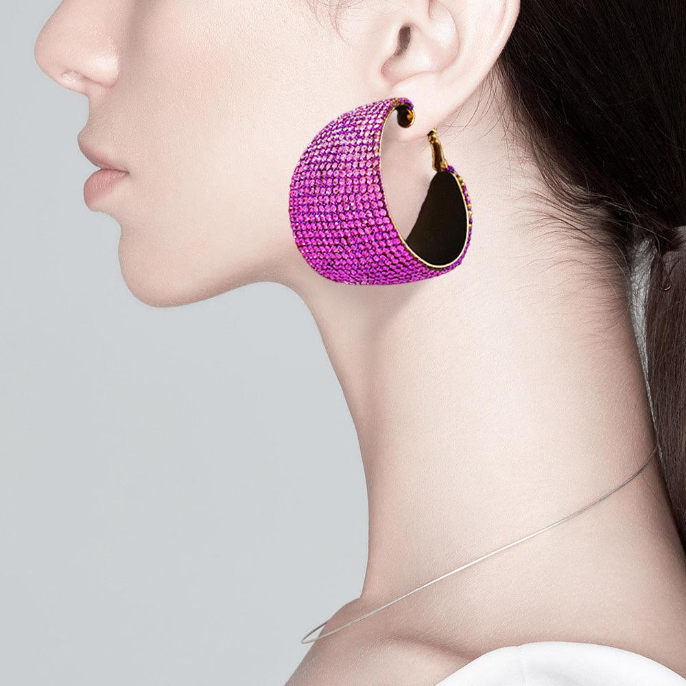 Pink Rhinestone Pave Hoop Evening Earrings - Jewelry Store by Erik Rayo