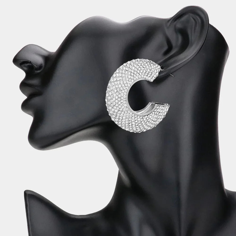 Rhinestone Studded Evening Hoop Earrings - Jewelry Store by Erik Rayo