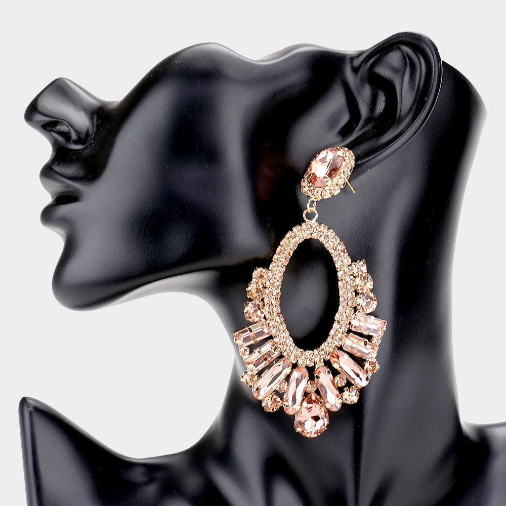 Peach Open Oval Multi Stone Cluster Evening Earrings - Jewelry Store by Erik Rayo