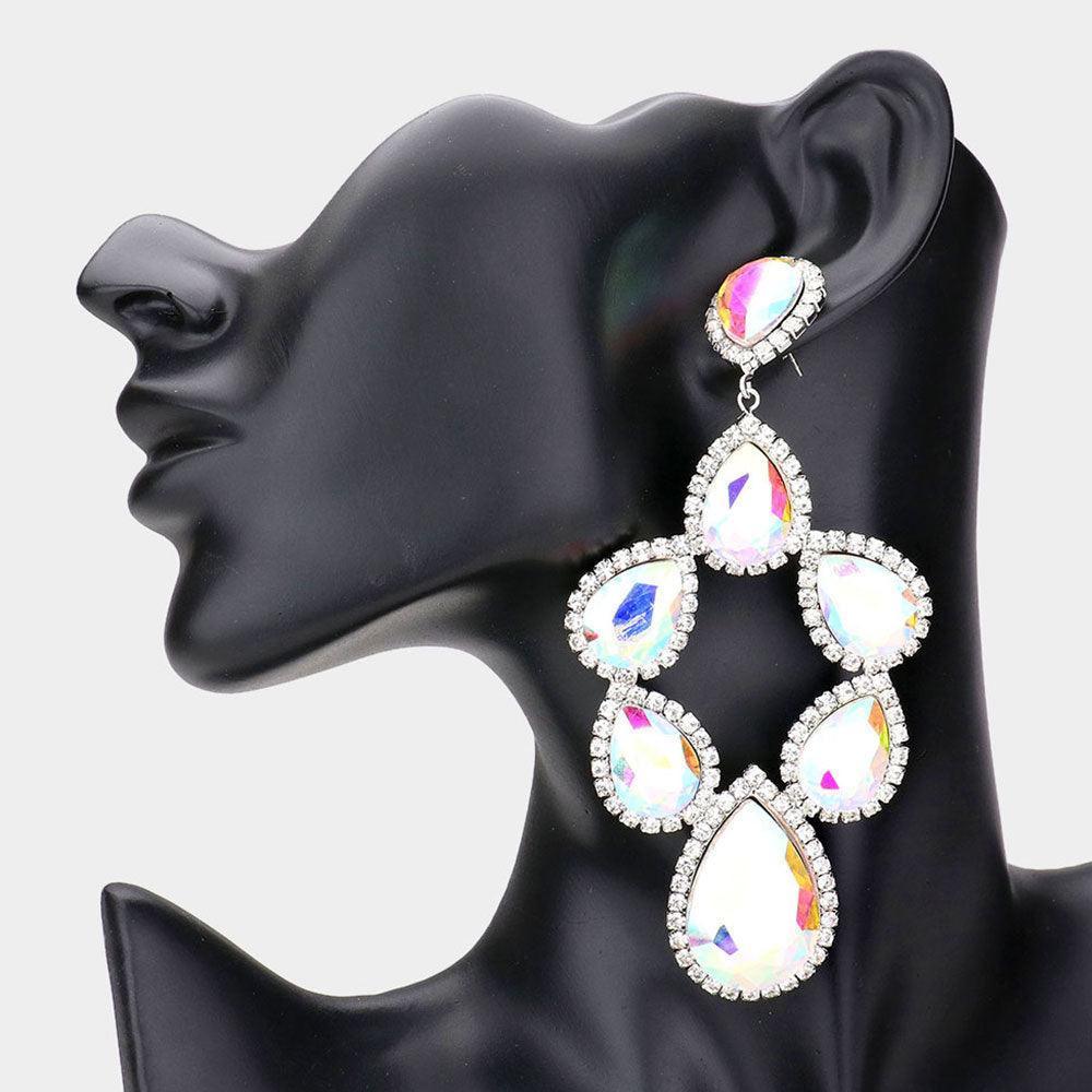 Silver Teardrop Stone Cluster Dangle Evening Earrings - Jewelry Store by Erik Rayo