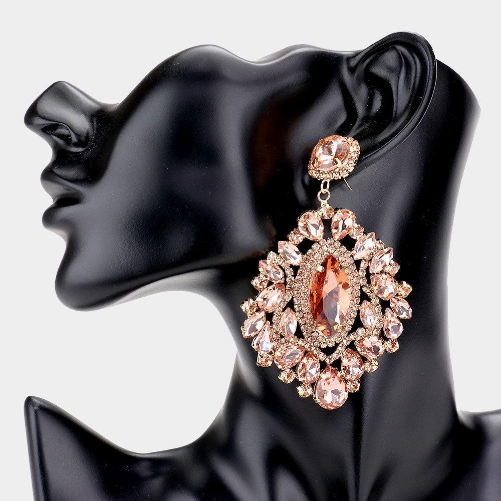 Peach Marquise Teardrop Stone Cluster Evening Earrings - Jewelry Store by Erik Rayo