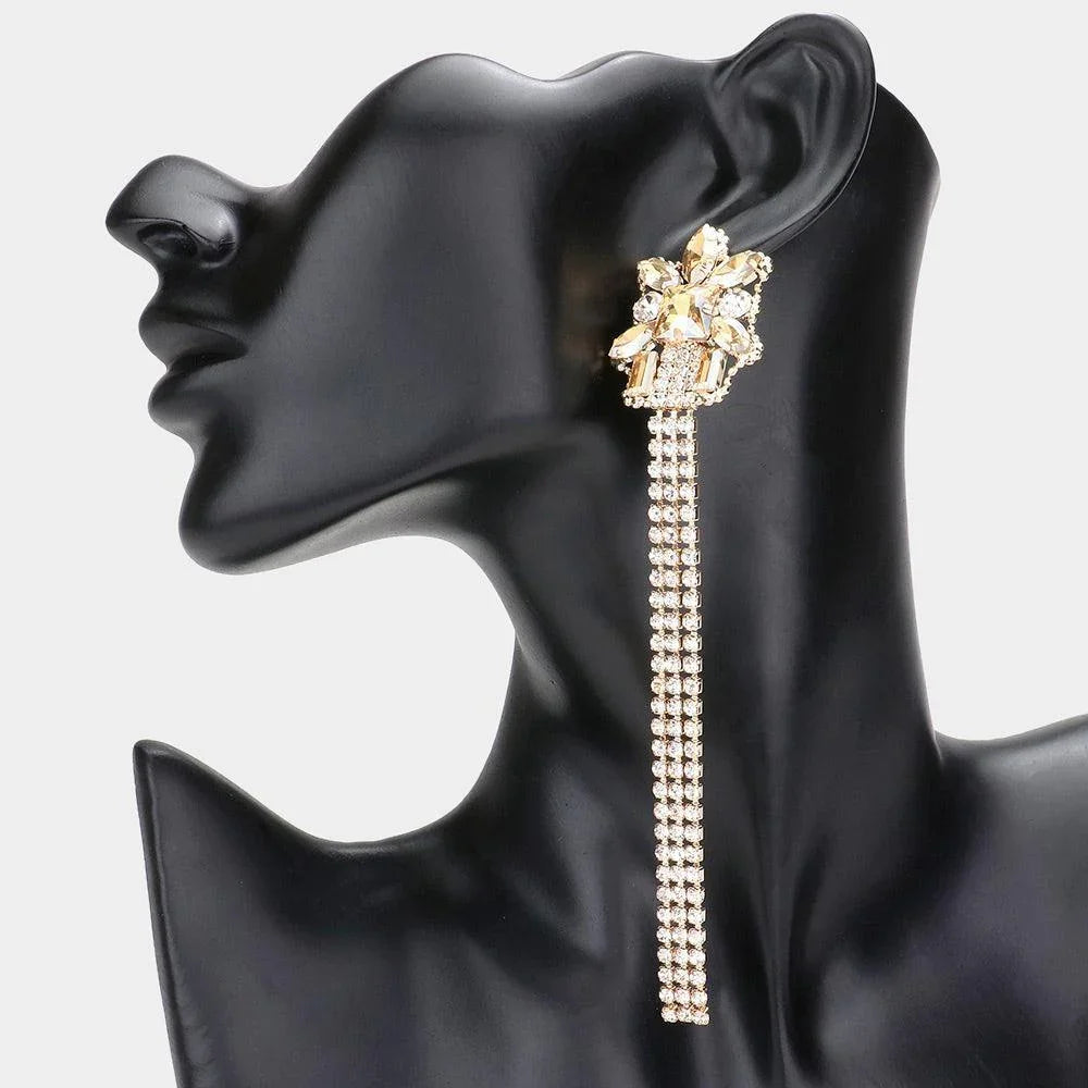 Multi Stone Cluster Dropped Rhinestone Dangle Evening Earrings - Jewelry Store by Erik Rayo