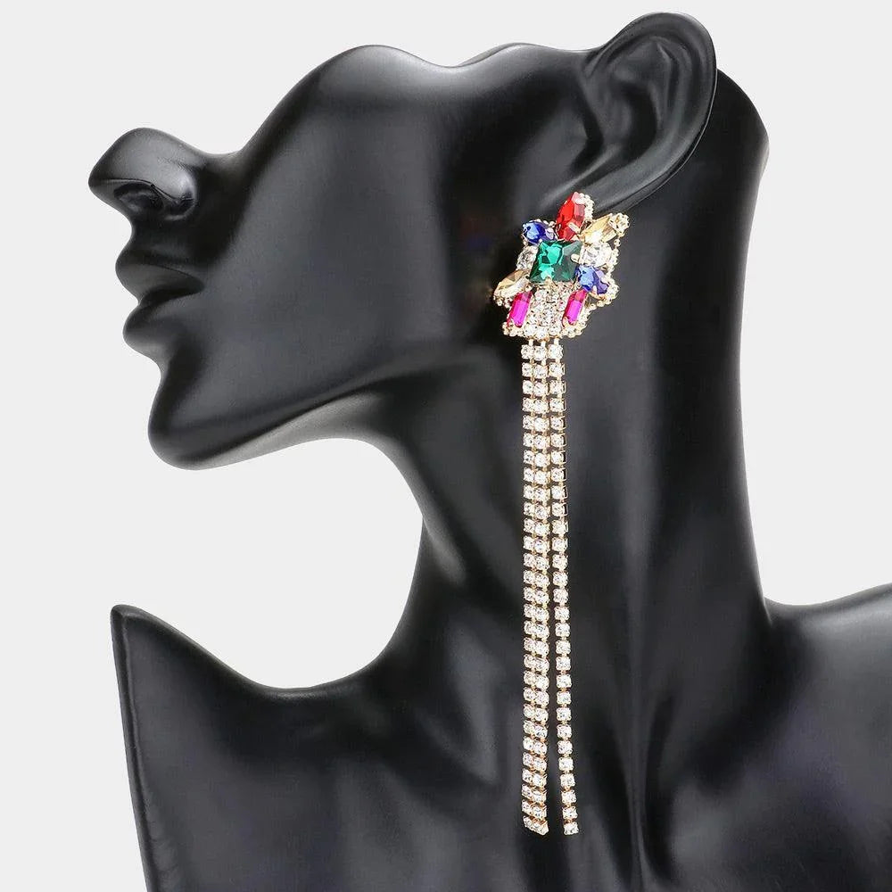 Multi Stone Cluster Dropped Rhinestone Dangle Evening Earrings - Jewelry Store by Erik Rayo